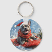 Cane Corso-hond in slee laat het sneeuwen Kerstmis Sleutelhanger (Achterkant)