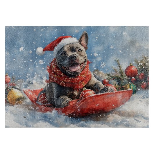 Cane Corso-hond in slee Laat het sneeuwen Kerstmis Snijplank (Voorkant)