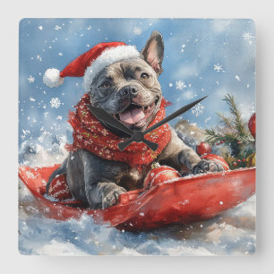 Cane Corso-hond in slee laat het sneeuwen Kerstmis Vierkante Klok