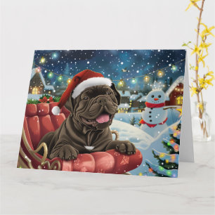 Cane Corso Hond in Sleigh Sneeuw Kerstmis Kaart