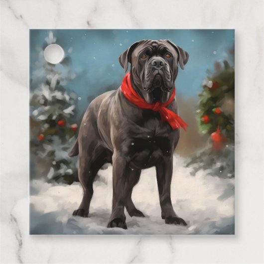 Cane Corso Hond in Sneeuw Kerstmis Bedankjes Labels (Voorkant)