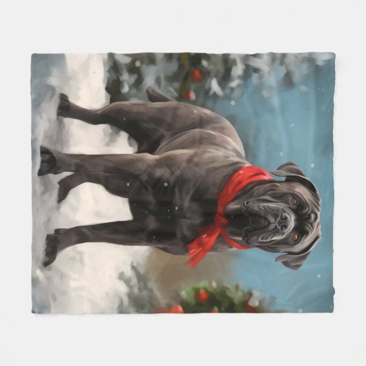 Cane Corso Hond in Sneeuw Kerstmis Fleece Deken (Voorkant (Horizontaal))