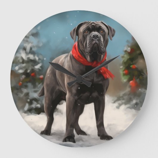 Cane Corso Hond in Sneeuw Kerstmis Grote Klok (Voorkant)