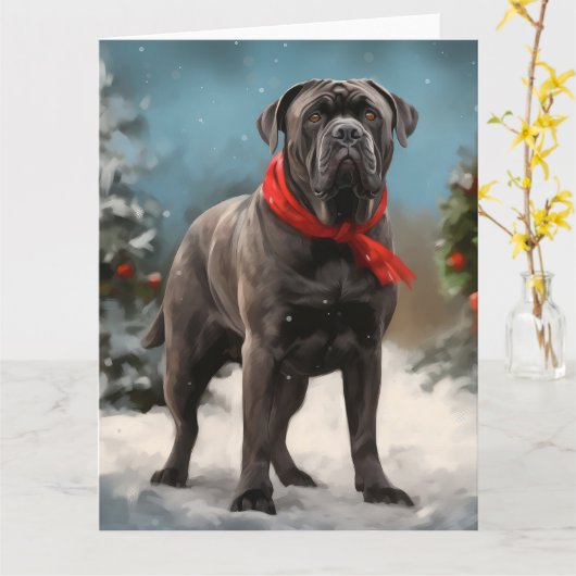 Cane Corso Hond in Sneeuw Kerstmis Kaart (Gele Bloem)