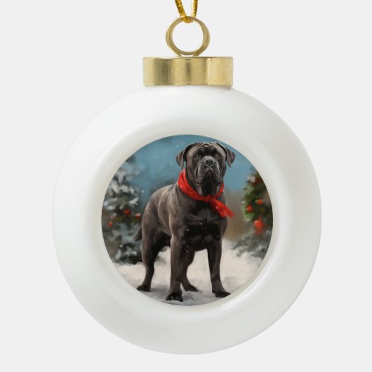 Cane Corso Hond in Sneeuw Kerstmis Keramische Bal Ornament (Voorkant)