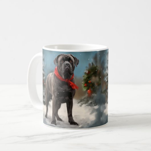 Cane Corso Hond in Sneeuw Kerstmis Koffiemok (Voorkant links)