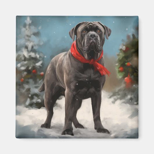 Cane Corso Hond in Sneeuw Kerstmis Magneet (Voorkant)