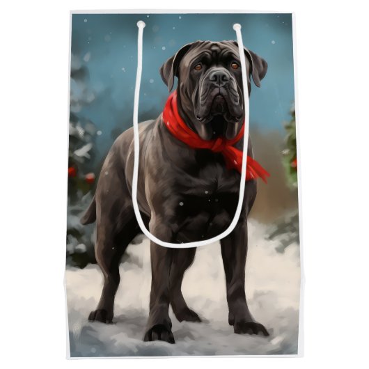 Cane Corso Hond in Sneeuw Kerstmis Medium Cadeauzakje (Achterkant)