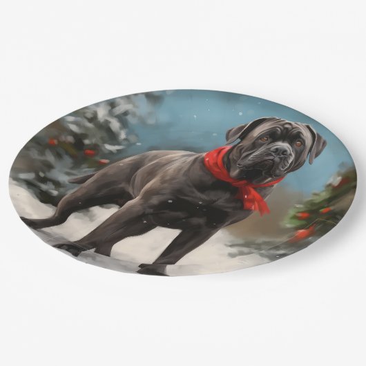 Cane Corso Hond in Sneeuw Kerstmis Papieren Bordje (Gekanteld)