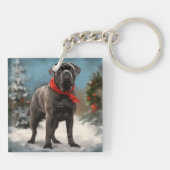 Cane Corso Hond in Sneeuw Kerstmis Sleutelhanger (Achterkant)