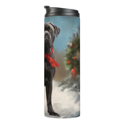 Cane Corso Hond in Sneeuw Kerstmis Thermosbeker (Geroteerd rechts)