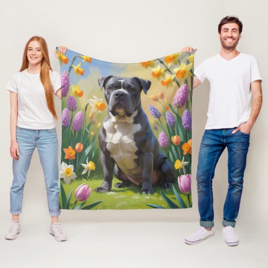 Cane Corso-hond Lente Bloemen Schilderij Fleece Deken (In situ)