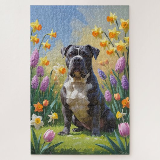 Cane Corso-hond lente bloemen schilderij Legpuzzel (Verticaal)
