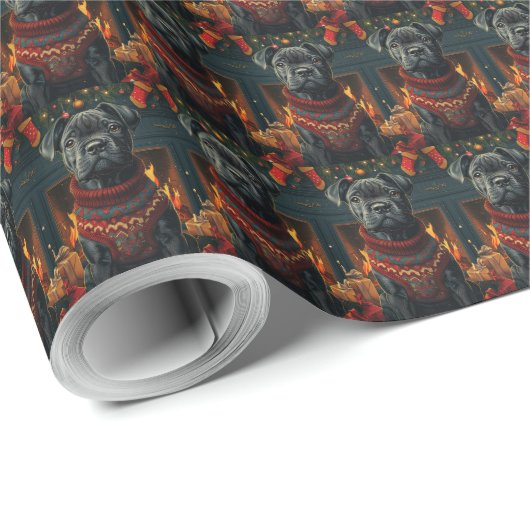 Cane Corso-hond met kerstcadeaus open haard Cadeaupapier (Rol Hoek)