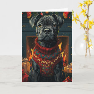 Cane Corso hond met kerstcadeaus open haard Kaart