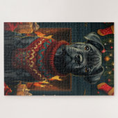 Cane Corso-hond met kerstcadeaus open haard Legpuzzel (Horizontaal)