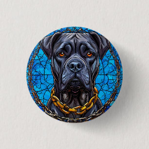 Cane Corso-hond met kettingen in geblauwd glas in Ronde Button 3,2 Cm