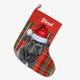 Cane Corso Hond met Rode Vakantie Gepersonaliseerd Grote Kerstsok
