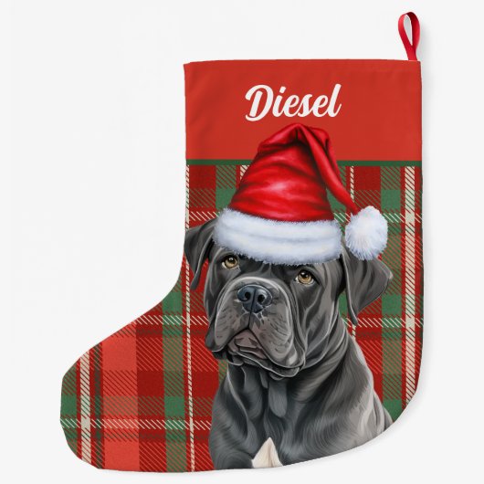 Cane Corso Hond met Rode Vakantie Gepersonaliseerd Grote Kerstsok (Achterkant)