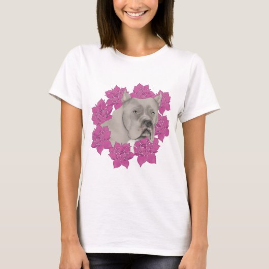 Cane Corso hond met roze bloemen T-shirt (Voorkant)