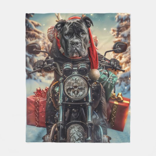 Cane Corso Hond Rijden Motorfiets Kerstmis Fleece Deken (Voorkant)