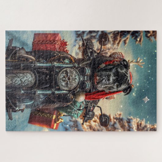 Cane Corso Hond Rijden Motorfiets Kerstmis Legpuzzel (Horizontaal)