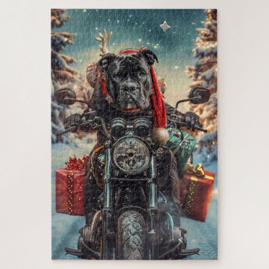 Cane Corso Hond Rijden Motorfiets Kerstmis Legpuzzel (Verticaal)
