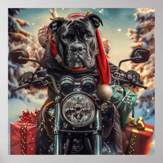 Cane Corso Hond Rijden Motorfiets Kerstmis Poster (Voorkant)