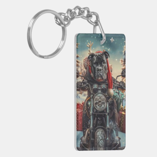 Cane Corso Hond Rijden Motorfiets Kerstmis Sleutelhanger (Voorkant Links)