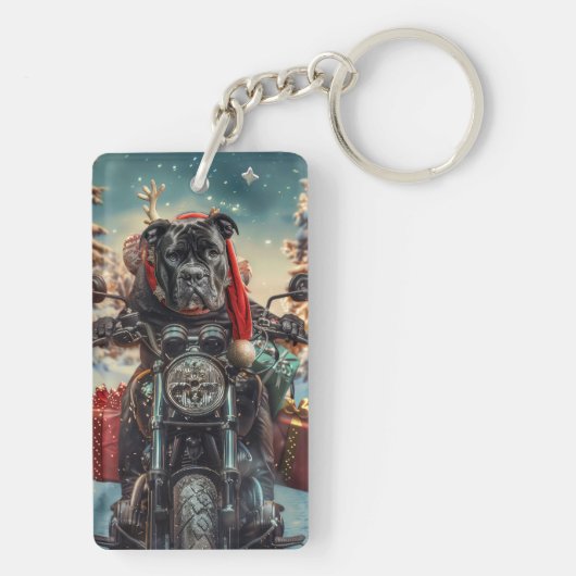 Cane Corso Hond Rijden Motorfiets Kerstmis Sleutelhanger (achterkant)