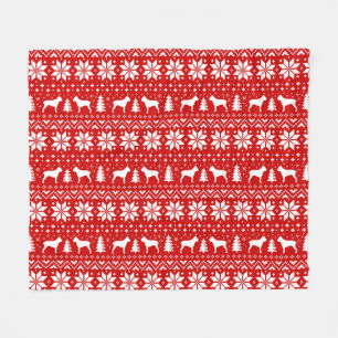 Cane Corso Hond Silhouetten Kerstpatroon Rood Fleece Deken