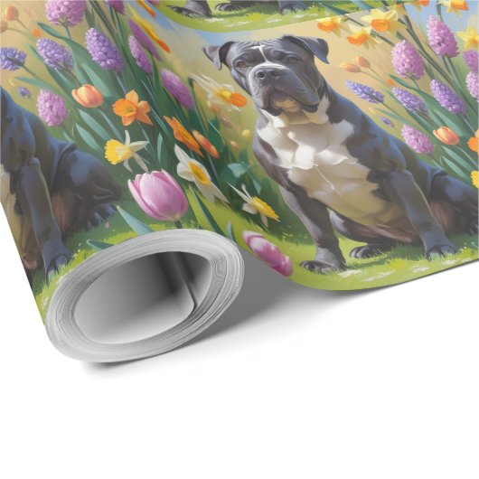 Cane Corso Hond Spring Bloemen Schilderen Cadeaupapier (Rol Hoek)