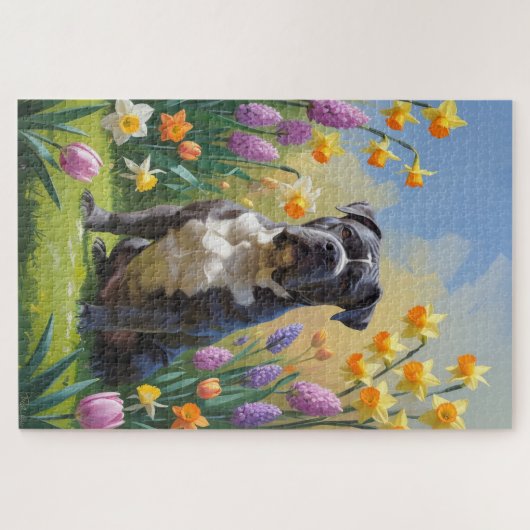 Cane Corso Hond Spring Bloemen Schilderen Legpuzzel (Horizontaal)