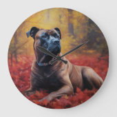 Cane Corso in Herfstbladeren Herfst Inspire Grote Klok (Voorkant)