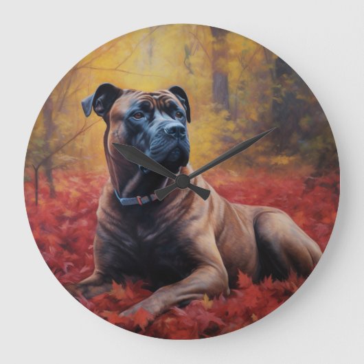 Cane Corso in Herfstbladeren Herfst Inspire Grote Klok (Voorkant)