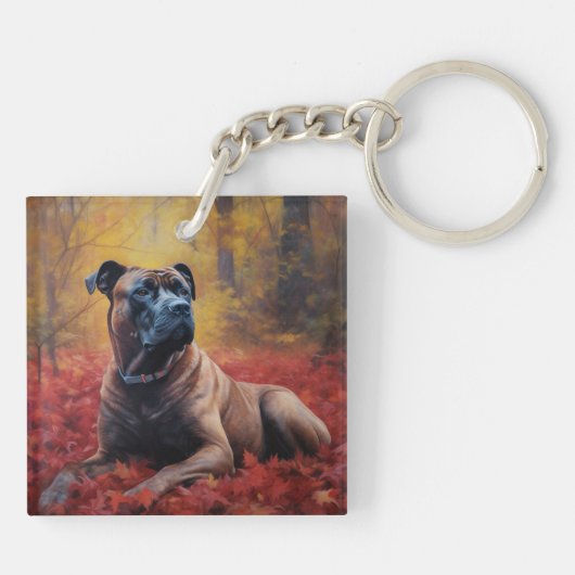 Cane Corso in Herfstbladeren Herfst Inspire Sleutelhanger (Achterkant)