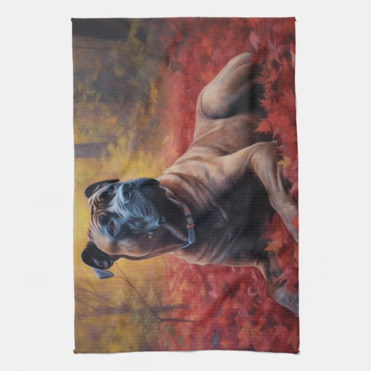 Cane Corso in Herfstbladeren Herfst Inspire Theedoek (Verticaal)