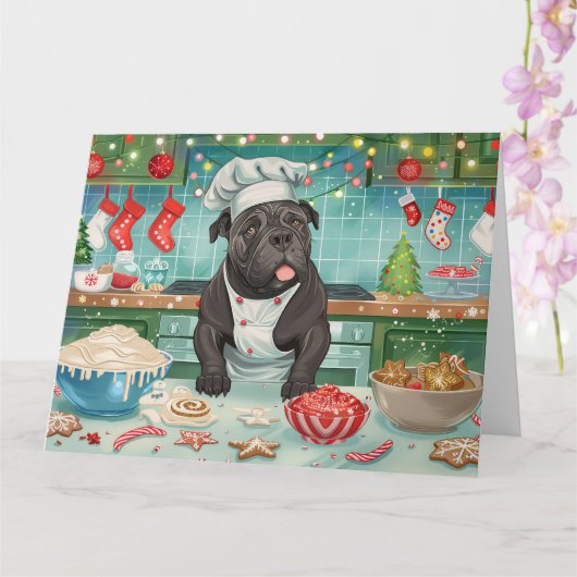 Cane Corso Kerstbakfeest: Festieve Kerstmis Kaart (Orchidee)