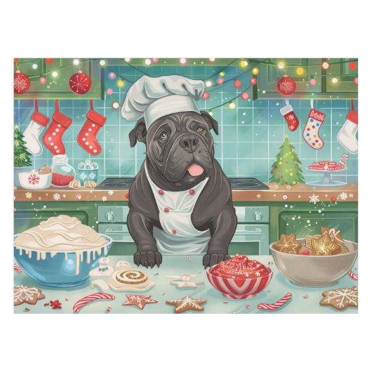 Cane Corso Kerstbakfeest: Festieve Kerstmis Tafelkleed (Voorkant (Horizontaal))