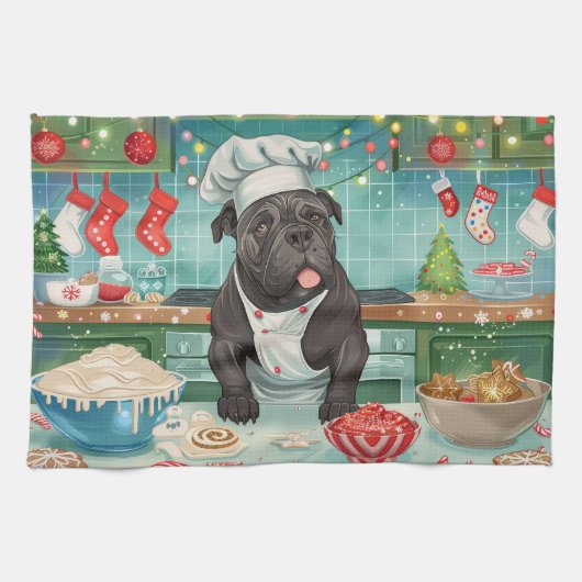 Cane Corso Kerstbakken: Festieve Kerstmis Theedoek (Horizontaal)