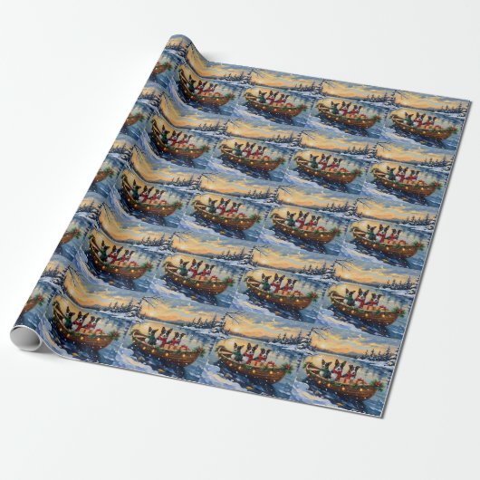 Cane Corso Kerstboot Vakantie Cadeaupapier (Uitgerold)