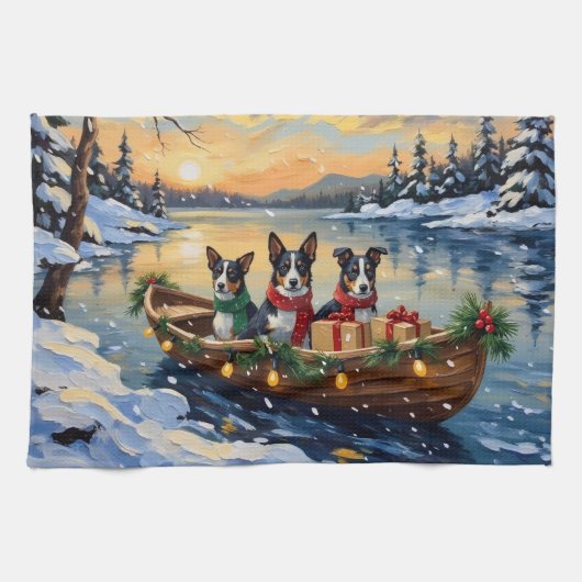Cane Corso Kerstboot Vakantie Theedoek (Horizontaal)