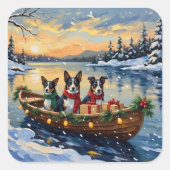 Cane Corso Kerstboot Vakantie Vierkante Sticker (Voorkant)
