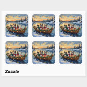 Cane Corso Kerstboot Vakantie Vierkante Sticker (Vel)