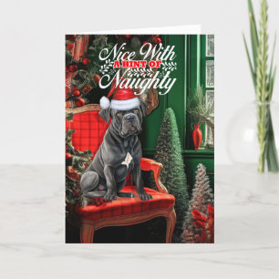 Cane Corso Kersthond Naughty or Nice Feestdagen Kaart