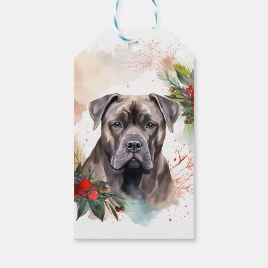 Cane Corso Kerstkrans Feestelijke Pup Cadeaulabel (Achterkant)