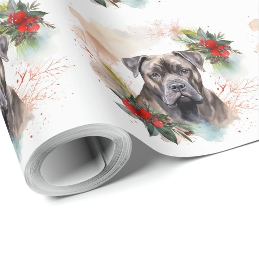 Cane Corso Kerstkrans Feestelijke Pup Cadeaupapier (Rol Hoek)