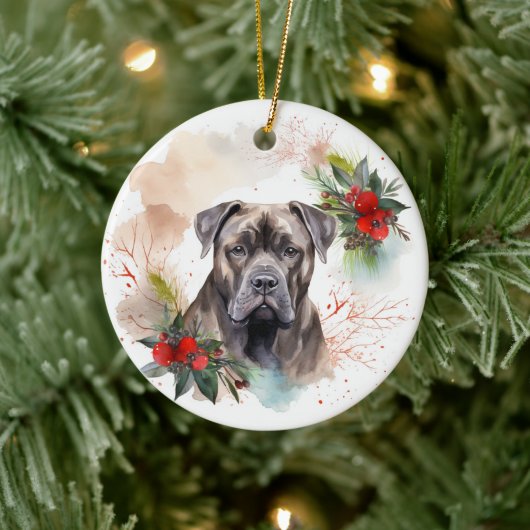Cane Corso Kerstkrans Feestelijke Pup Keramisch Ornament (Boom)