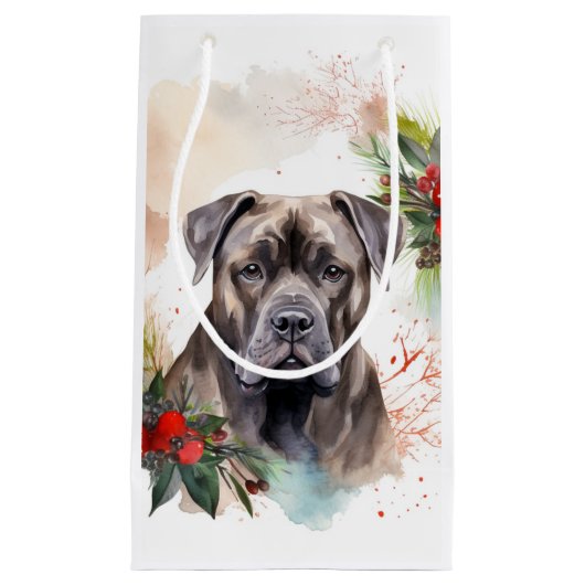 Cane Corso Kerstkrans Feestelijke Pup Klein Cadeauzakje (Voorkant)