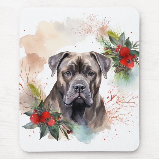 Cane Corso Kerstkrans Feestelijke Pup Muismat (Voorkant)